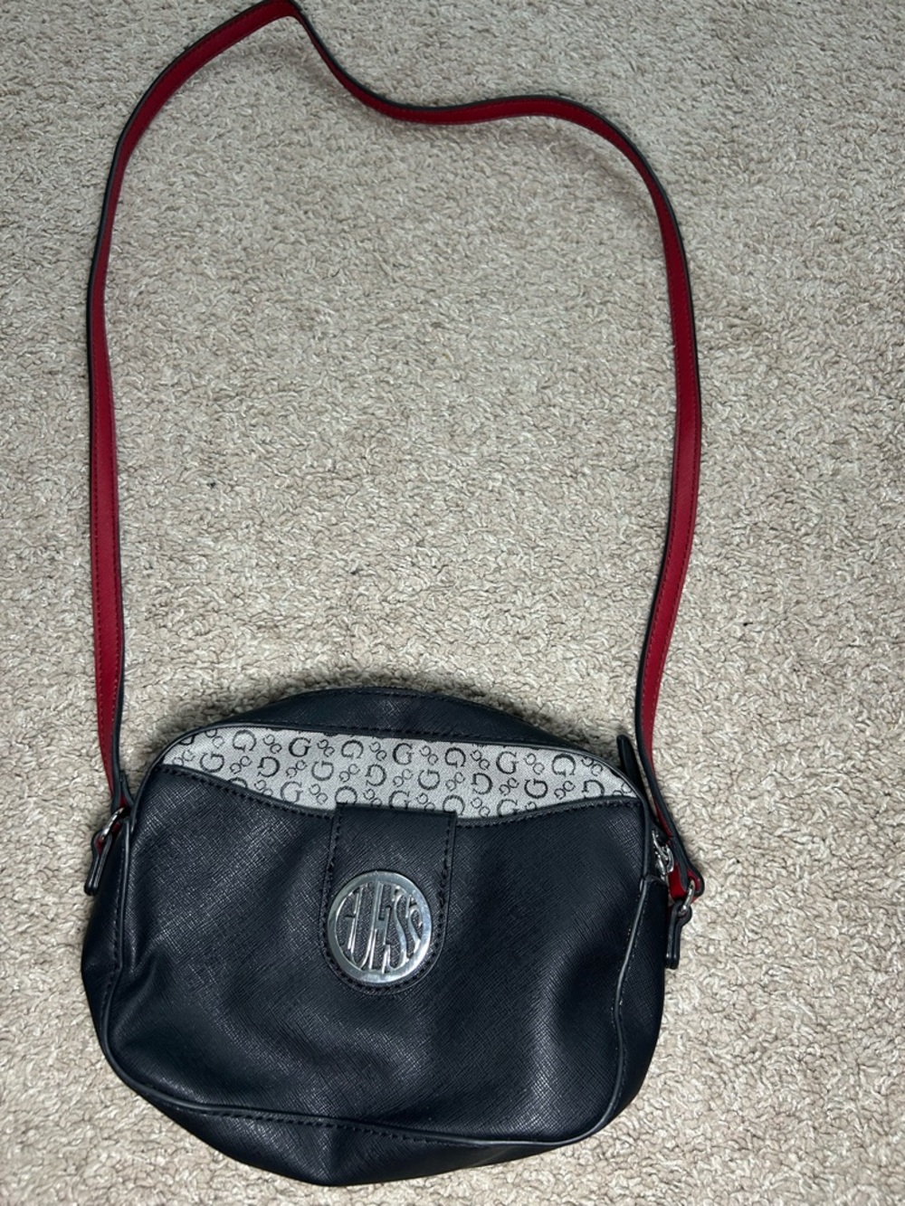 Guess Black Crossbody Bag with Red Strap